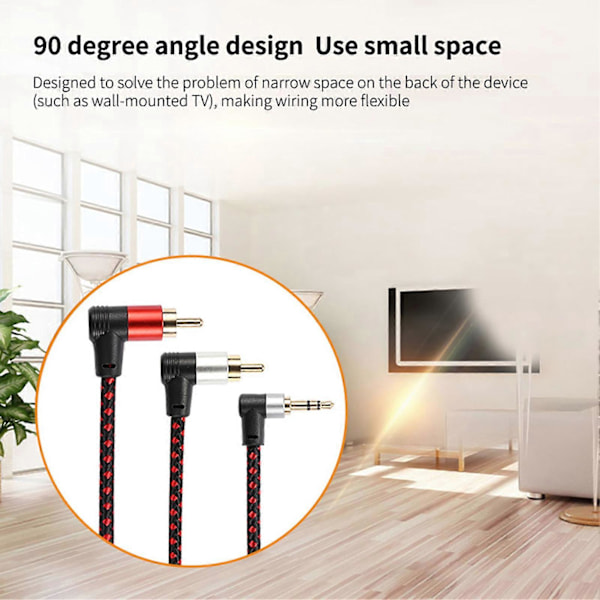 3,5 mm til hann RCA-adapter Dobbel Albue HD RCA-konverteringskabel for videospiller DVD-spiller TV videokamera [DB] 1M