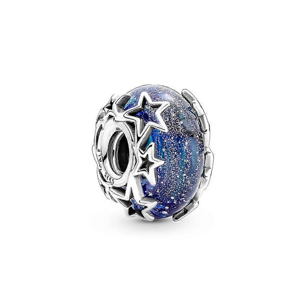 Pandora Hopeasormus Galaxy Blue & Star Murano, Tähti ja Puoliskuu-riipus Naisten Syntymäpäivälahjaksi Rannekoruun DIY Korut [DB] Blue Milky Way