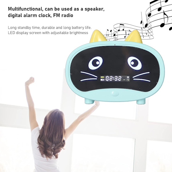 Mini Multifunktionell Cartoon Högtalare, Barn Söta Kattunge Öron Design Digital Väckarklocka, FM Radio, Dubbla Bakre Högtalare Bluetooth Minneskort [DB]