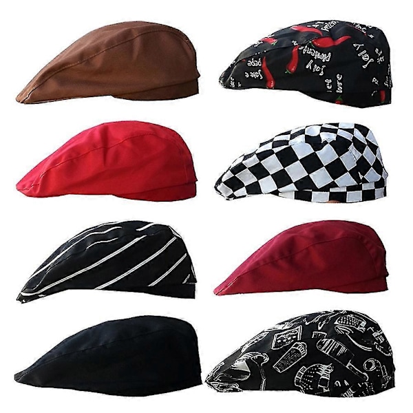Unisex Beret Geometrisk Mønster Andemunnstil Menn Kvinner Ren Farge Kort Skygge Kokkehatt for Baker [DB] BlueWhiteStripe