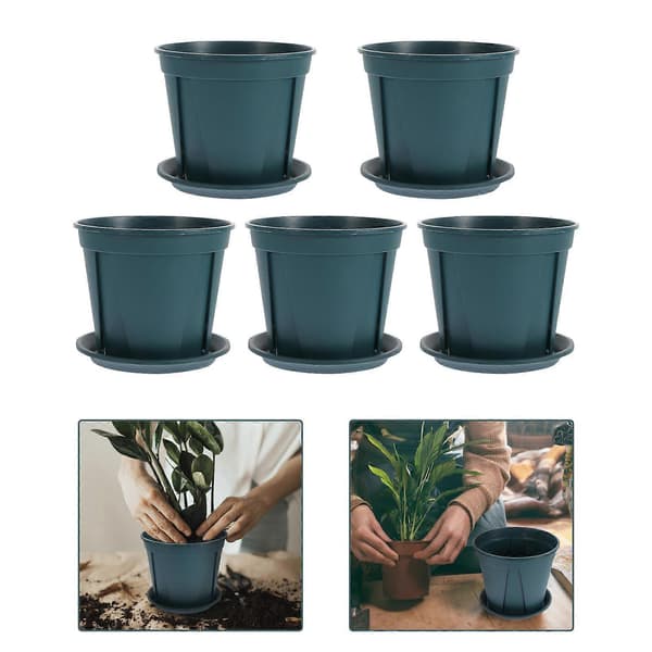 Plastrotkontrollkrukor Blomsterplantering 5 set med fat [DB]