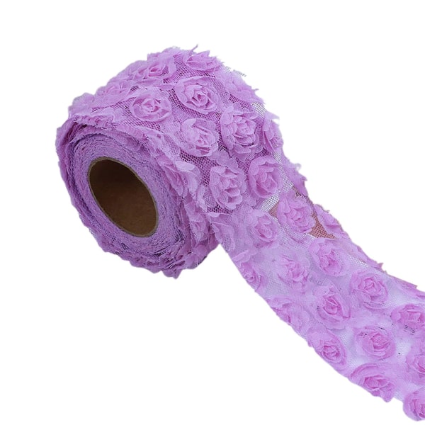 Sybånd 3D Rose ensfarget gavepapirdekorasjon gjør-det-selv-bånd Bryllupsdekorasjon Jikaix Light Purple