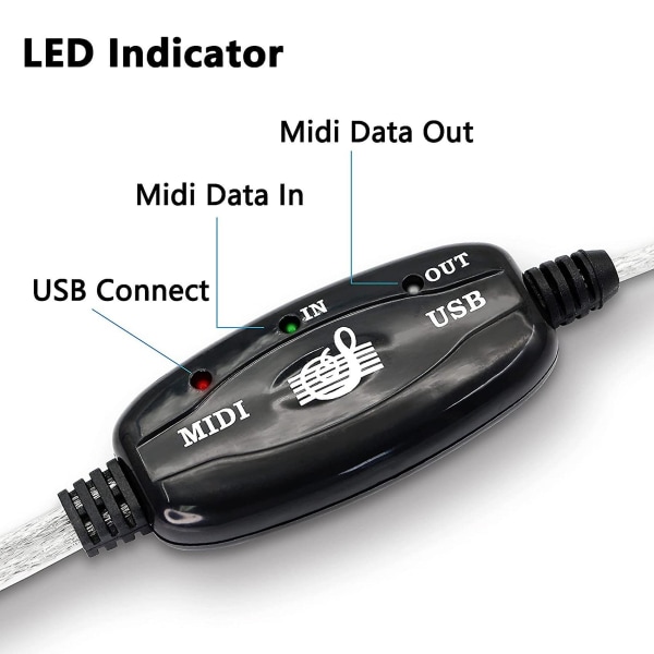 Usb Midi-kabeladapter, Usb Typ A Hane till Midi Din 5-stifts In-out-kabelgränssnitt med LED-indikator [DB] As shown