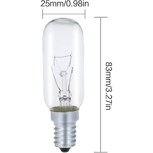 Pære til emhætte E14 40w, T25 230v glødepære varm hvid 2700k dæmpbar, pakke med 4