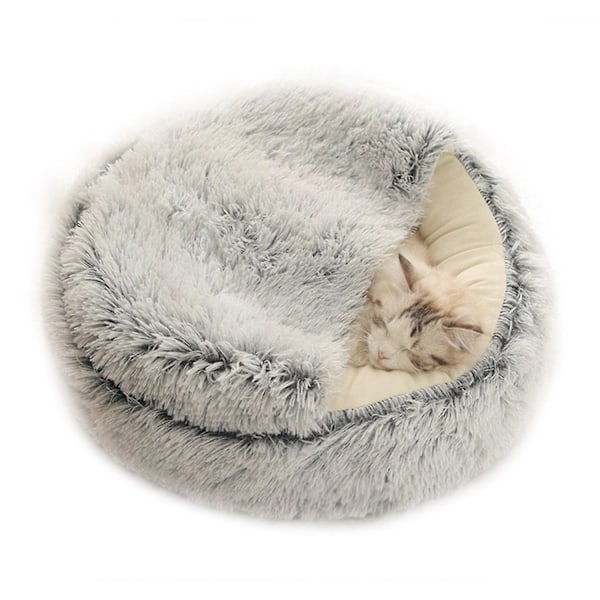 2-i-1 Rund Plys Hundekat Sofa Seng Vinter Varmt Kæledyr Kat Lille Hund Sove Rede Sød Fluffy Blød DB pink L