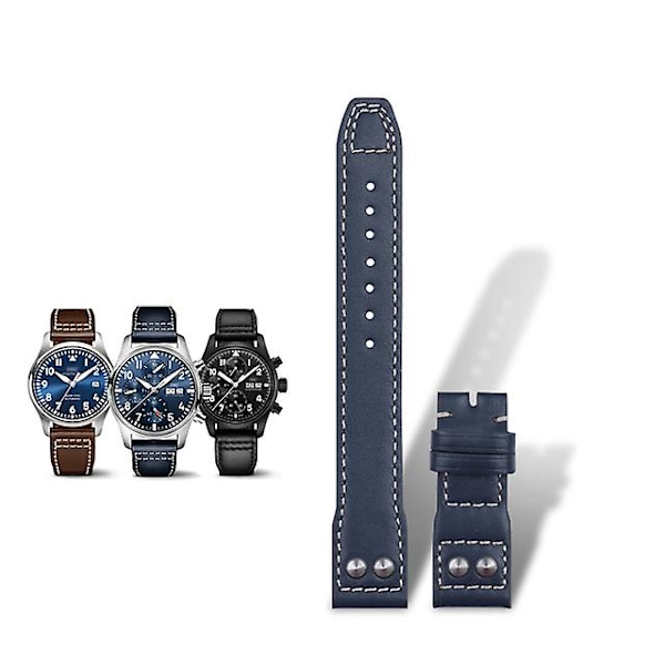 IWC:lle niitattu nahkainen kellon ranneke taittolukolla, valmistettu naudannahasta, 21mm [db] Blue 22mm