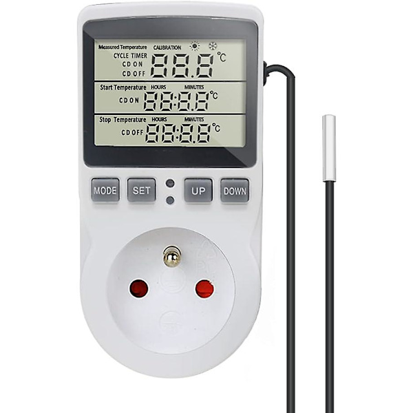 Stikkontakt Termostat Digital Temperaturregulator Opvarmning Køling Med Probe, Lcd Stikkontakt Temperaturregulator Timer Til Akvarium Inkubator Drivhus