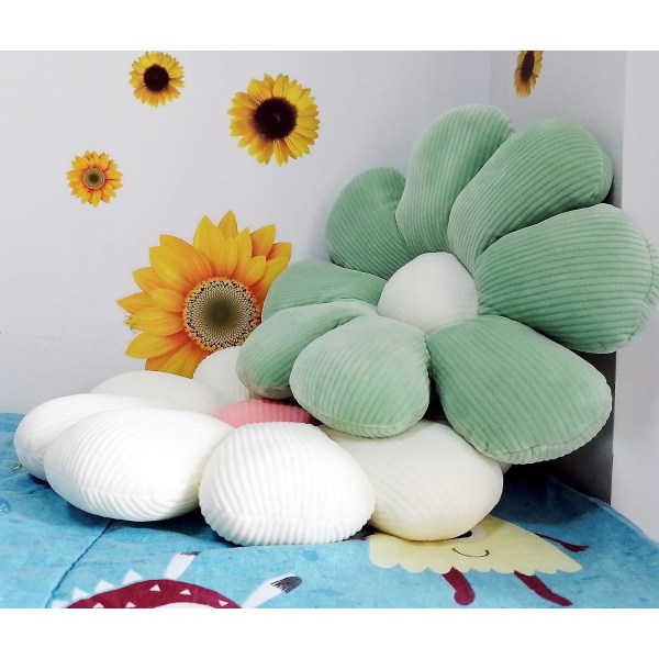2 stk. Daisy-blomsterformede pudepuder, plyspudepude til soveværelsessofa Stoleindretning (15,7 tommer, grøn og hvid)