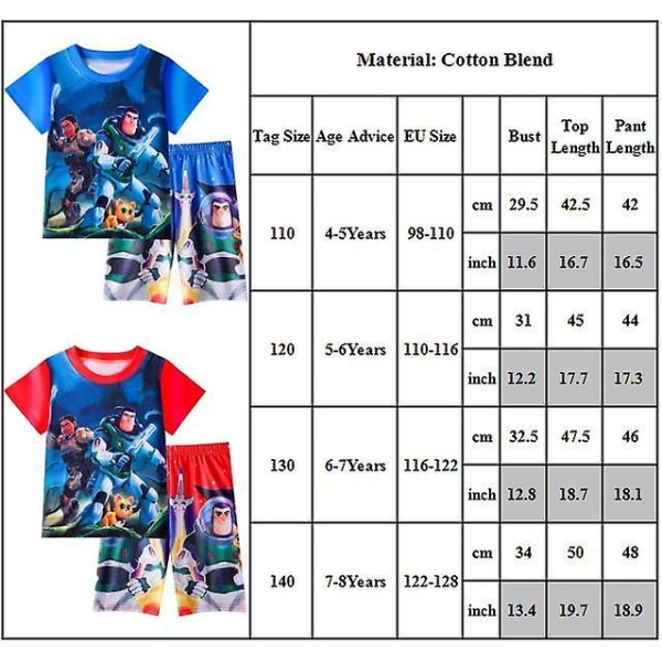 Toy Story Lightyear Boys Short Sleeve T-skjorter + Shorts Kids Casual Outfit Set  [XC] Red 7-8 Years