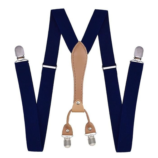 Elastiska clip-on, Y-formade hängslen, massiva polyester hängslen med läder [DB] Navy