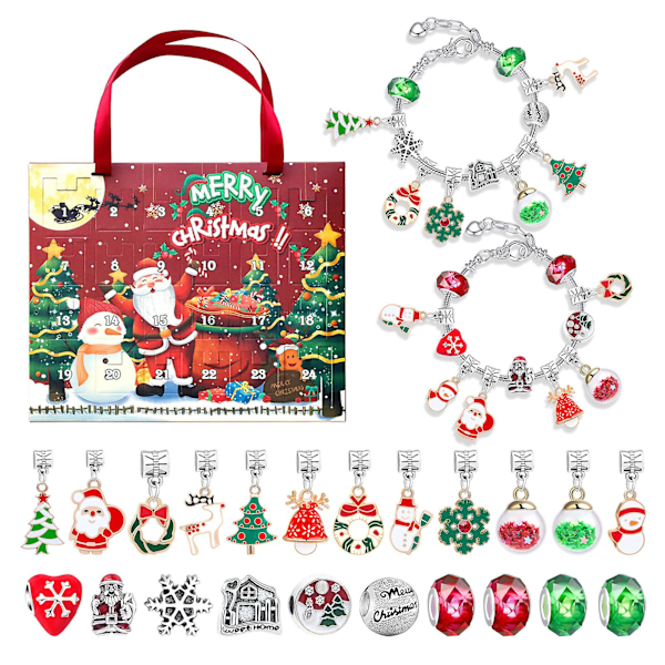 Julekalender Armbånd Countdown Kalender Jule DIY Smykke Charm Making Set Til Børn Juletema Gave [DB] C Look at the Picture