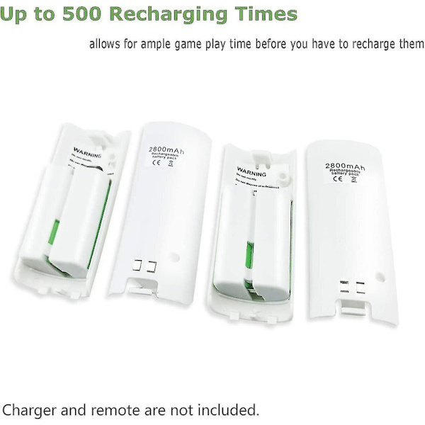 4-pak med oppladbare batteripakker for Wii og Wii U fjernkontroll 2800mah DB