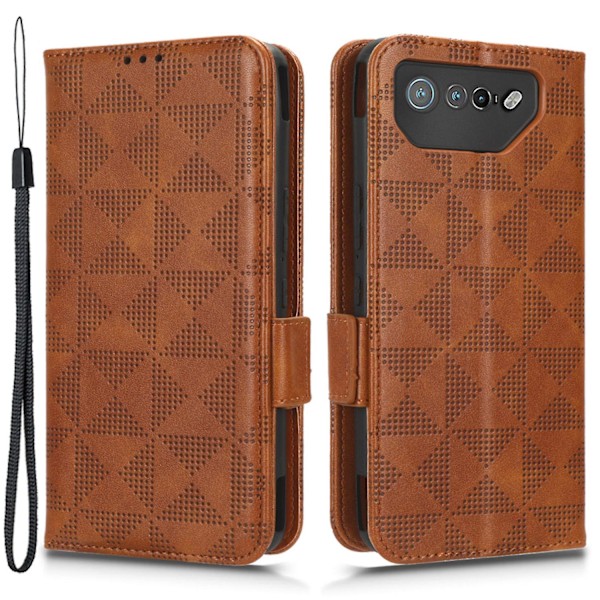För Asus ROG Phone 7 5G Mobiltelefon Plånboksfodral PU Läder Präglat Triangel Ställ Skydd [DB] Brown