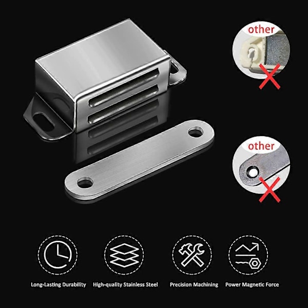 Magneettinen ovenpidike 10 kg vetovoimalla, vahvat magneettiset kaapinlukot, magneettinen rauta, ruostumaton teräs, krominen ovensuljin (10 kg vahvuus, 2 kpl) [DB]