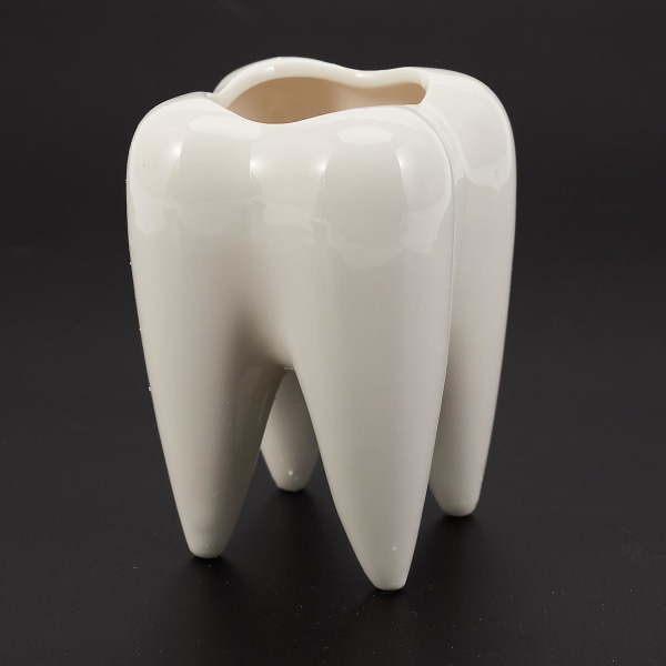 Hampaan muotoinen valkoinen keraaminen kukkaruukku Moderni muotoilu Planter Hammasmalli Mini Desktop Pot Lahja (ilman [DB]