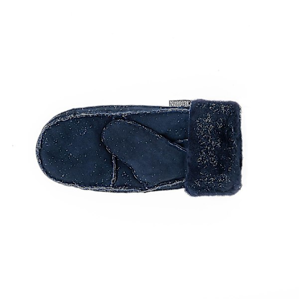 Äkta fårskinnvantar för kvinnor med omslagbar manschett {Db} Navy Blue