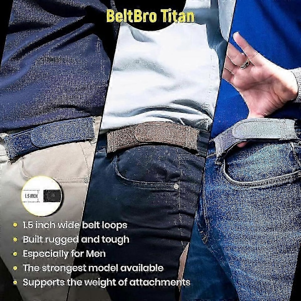 BeltBro Titan Elastisk Bælte Uden Spænde Til Mænd Passer Til 1,5 Tommer Bæltestropper, Komfort [db] M