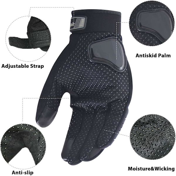 Motorcykelhandskar godkända sommar touch screen, anti-impact, vindtäta, unisex scooterhandskar mellansäsong andningsbara touch screen för bil motorcykel, C