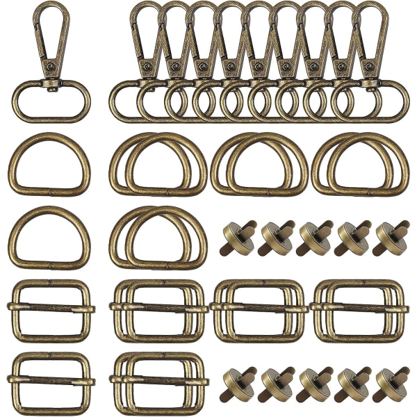 40 stk Metal D-ringe til tasker Drejelige snapkroge Triglide Slider Spænde