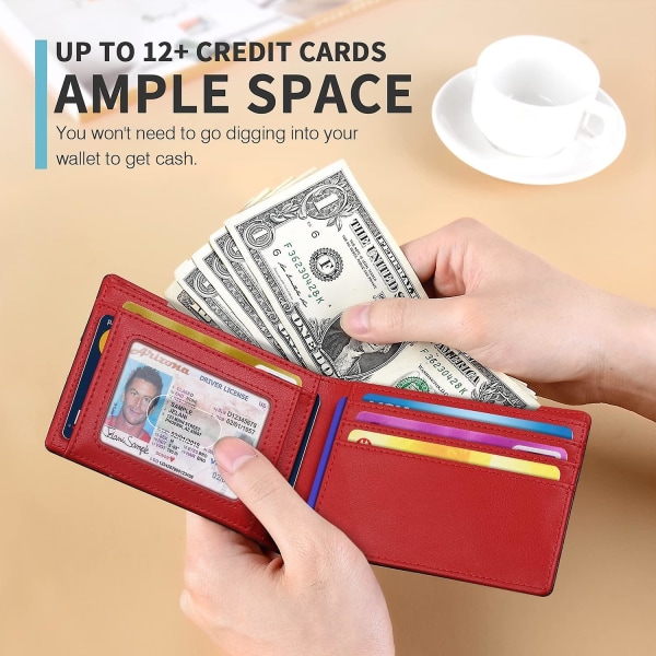 Slank tegnebog til mænd Minimalistisk læder Bifold Rfid-blokering med gaveæske