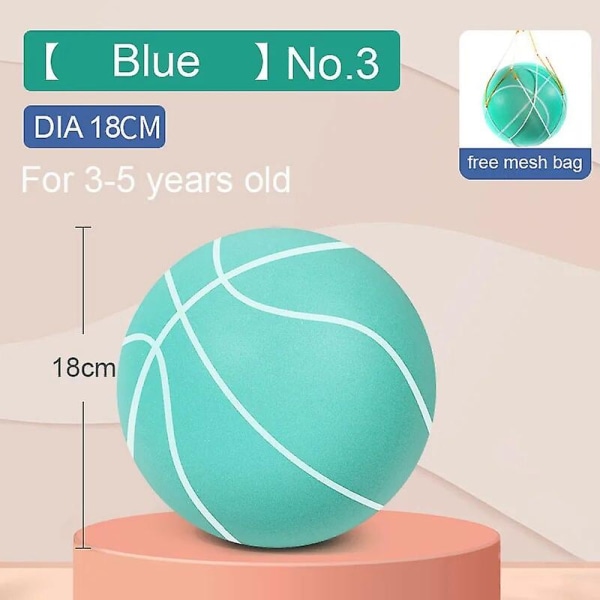 24 cm størrelse 7 lydløs basketball som spretter høyt, støyfri ball, basketball, sportsspill, bursdagsgave til barn, julegave, Db macaron blue 18cm