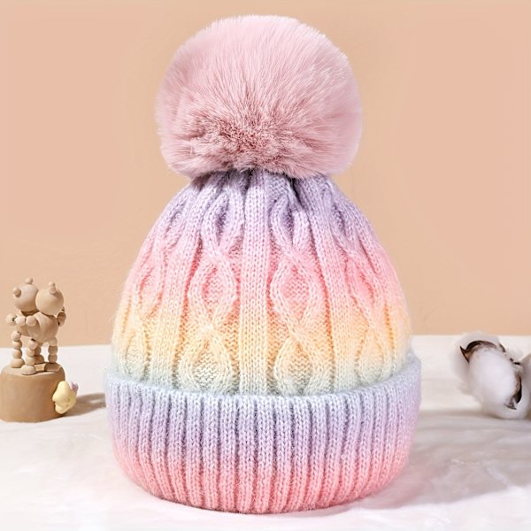 Färgglad stickad mössa med pompom - Tjock, varm & mysig för vintern | Perfekt julklapp grey