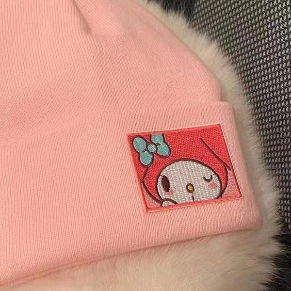 Kawaii Sanrioed Melody Cinnamoroll Kuromi Broderet Strikket Hue Anime Sød Tegneserie Vinter Varm Par Hue Valentinsdag Gaver [DB] melody