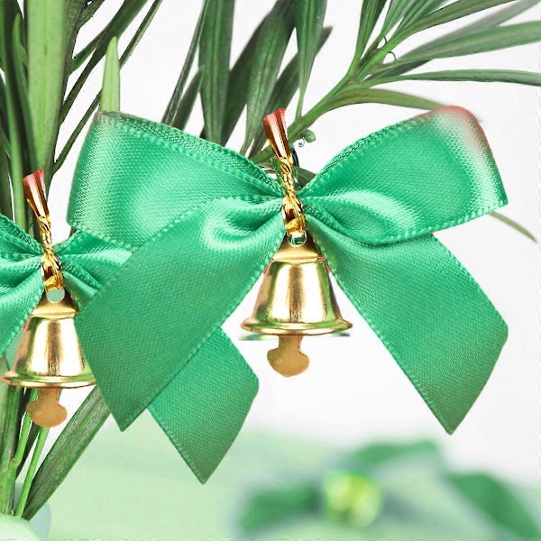 Julbågar för presentinslagning Förgjorda Glitter Mini Julgranbågar med Jingle Bells Twist Tie Bågar för Godispåsar Förbundna Små Bågar [DB] green
