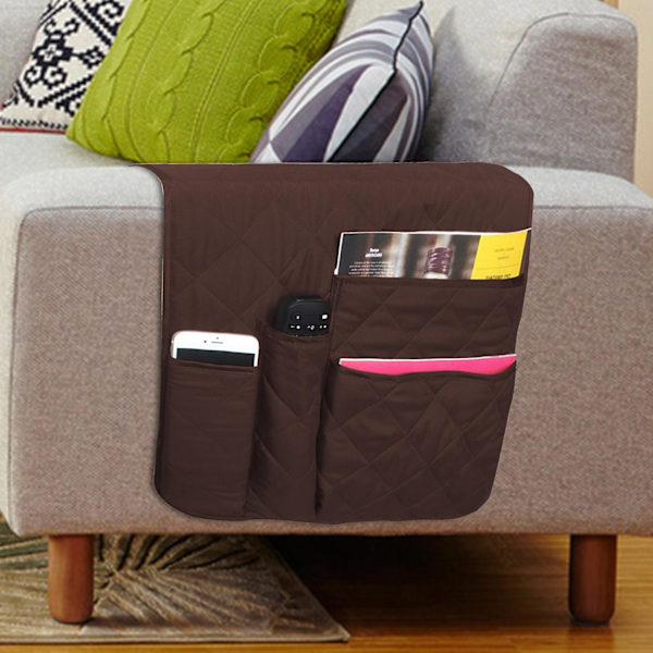 Vandtæt Sofa Armlæn Opbevaringsarrangør 5 Lommer Til Telefon Bog Magasiner Beige