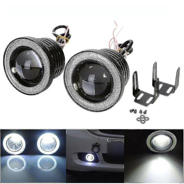 2 st bildimstrålkastare ängelögon halo ring runda LED-strålkastare universal körlampa [DB] White 2.5 inch