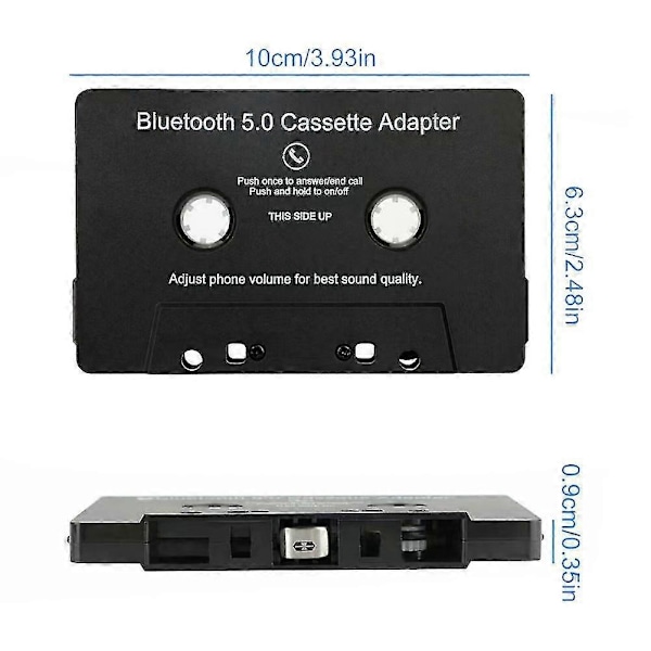 Universal Kassette Bluetooth 5.0 Adapter Konverter Bilbånd Til Aux Stereo Musik Adapter Kassette [Db] Black