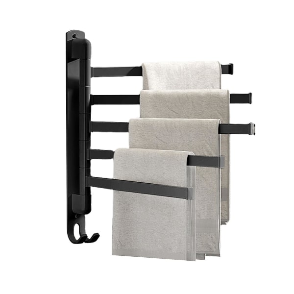 Svingbar håndkleholder 5 armer, veggmontert håndklestativ i rustfritt stål, håndkleholder 180 graders rotasjon plassbesparende håndkleholder for baderom kjøkken Db Black