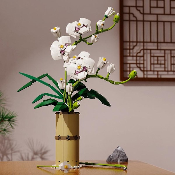 Alla hjärtans dag bukett byggstenar heminredning bonsai växt romantisk ros blomma modell diy monterad tegel flicka present [DB] 704pcs no box
