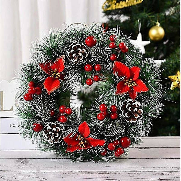 Julkrans, Dörrkrans Juldekoration Krans Julgirlang Med Klot Handgjord Julgirlang 32Cm [DB]