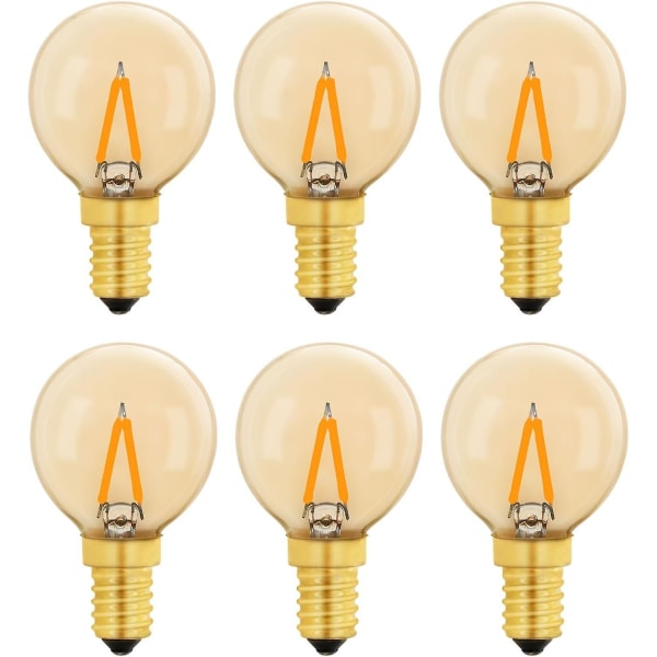 G40 Vintage Mini E14 LED-glödlampa 1w, Amber Edison Ersättningslampa E14 10w för dekorativa lampor, varmvit 2200k, ej dimbar, paket med 6