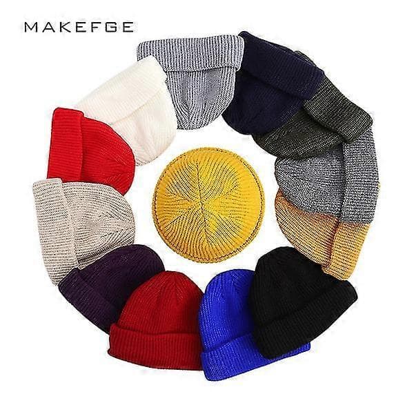 Stickad mössa herr Skullcap Sjömansmössa Uppvikt Kantlös Retro Navy Stil Mössa [DB] Red