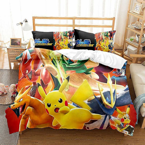 P09 Anime Pikachu 3D-tryckt påslakan Överdrag Täcke Örngott Sängkläder Set Barn Present {DB} AU DOUBLE 180x210cm