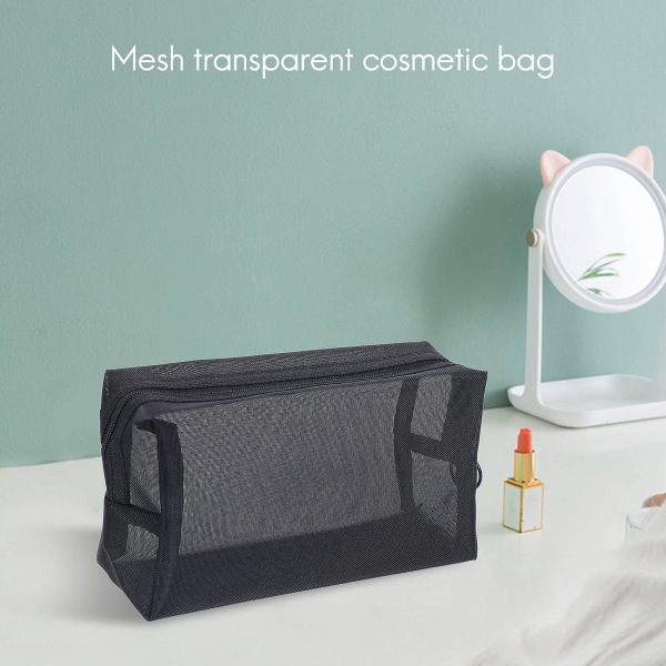 3 stk/sett Svart Mesh Klar Kosmetikkveske Beauty Wash Vesker Sminkeveske Reise