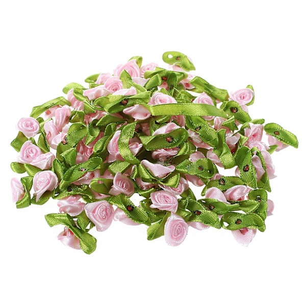 100 st mini satinband rosor blomma blad bröllopsdekor applikationer sömnad diy huvudfärg: rosa