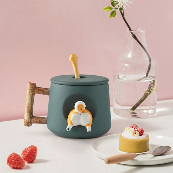 Personlig Sød Kopsæt Med Låg Ske Hjemme Kaffe Vandkop Shiba Hund Kop Kaffe Kop Rejsekop [DB] AG