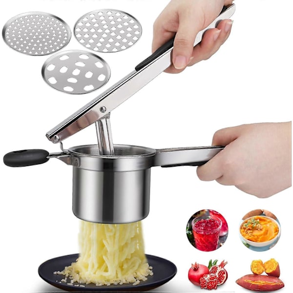 Potetmoser, Matkvalitet Rustfritt Stål Potetpresse med 3 Utskiftbare Skiver, Multifunksjonell Potetmoser for Moste Poteter, Puree, db