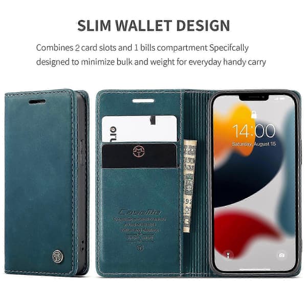 CaseMe-013 Læder Etui Til iPhone 13 Til iPhone 13 [DB] Blue