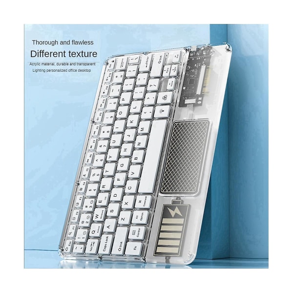Trådlöst tangentbord med touch, bakgrundsbelyst tangentbord, RGB-tangentbord, transparent kristall Bluetooth-tangentbord, universellt för PC, rosa