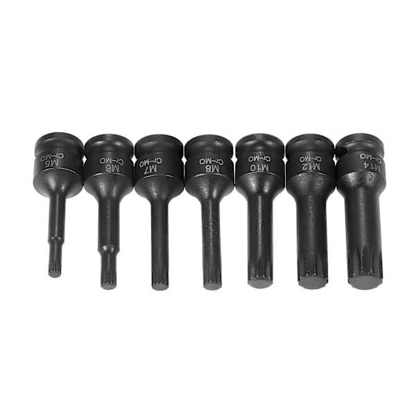 3/8-tuumainen iskuhylsysarja 7-osainen metrinen koko (5mm 6mm 7mm 8mm 10mm 12mm 14mm) XZN Triple Square Spline Bit Cr-Mo Steel Socket Set  [dB}