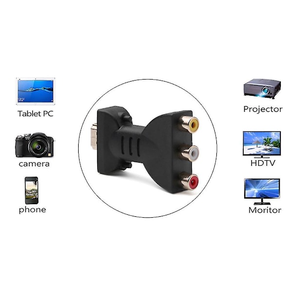 HDMI-kompatibel hane till 3 RCA-hona komposit AV-ljud- och videoadapterkonverterare för TV [DB] Black