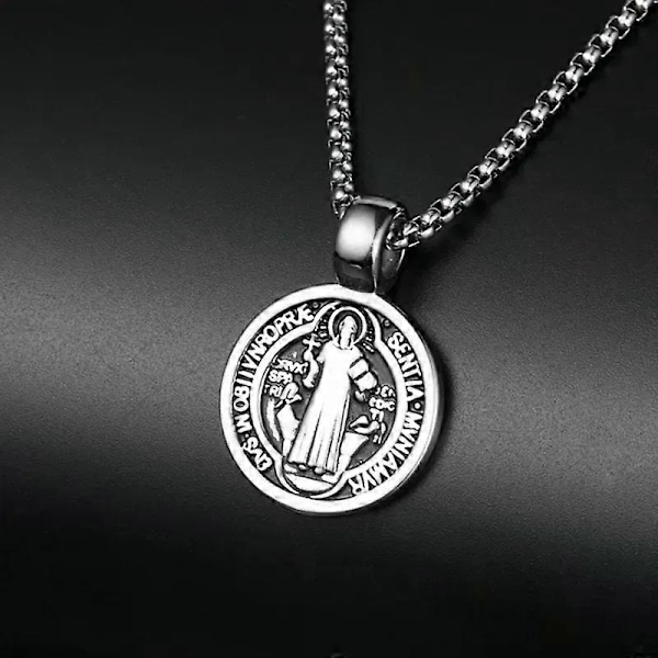 Halsband i rostfritt stål med Sankt Benedictus-medalj av San Benito, andligt halsband med Jungfru Maria-hänge för män och kvinnor [Db]