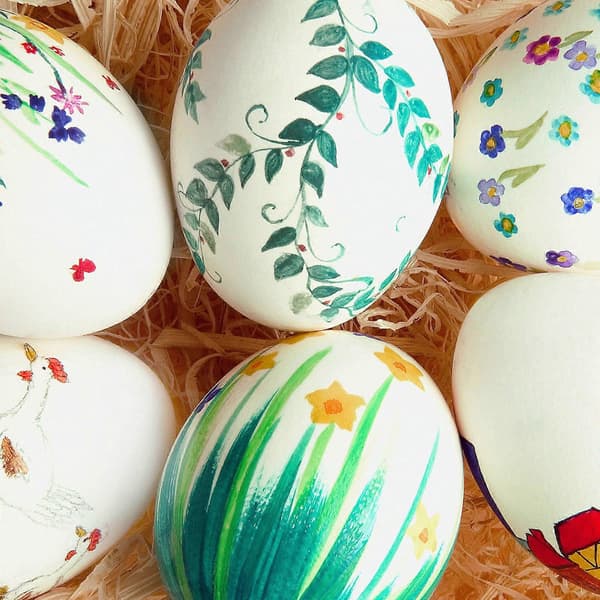 Håndmalt maleri egg festdekorasjon for dekorasjon 24 stk skum hvitt sett[DB]
