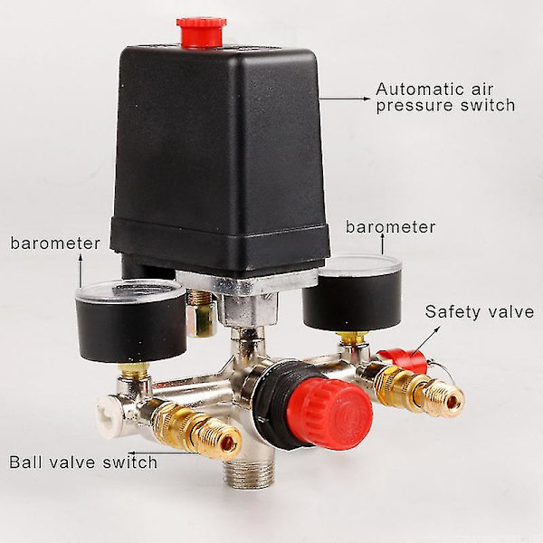 90-120psi Luftkompressor Grenrör Regulator Mätare Tryck Hållbar Brytare Kontroll