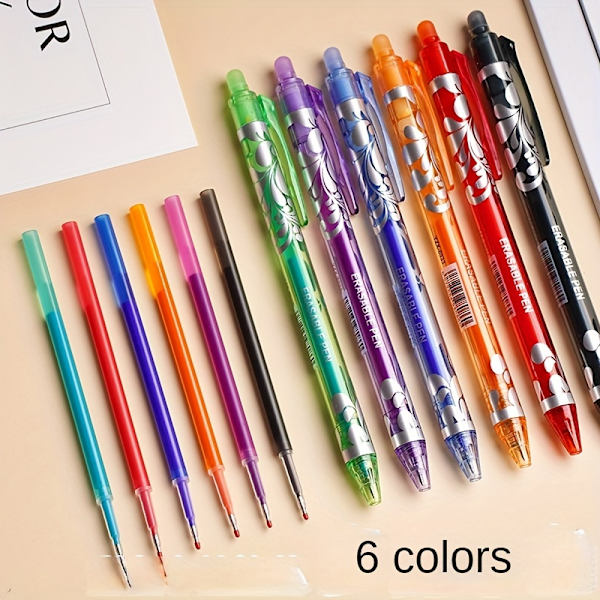 6 kpl Pyyhittäviä Geelikyniä, 0,5 mm Hieno Kärkeä, Sisäänvedettävät Taikakumi-Kynät Suurella Kapasiteetilla Toimisto- ja Koulukäyttöön [DB] 6 Colors