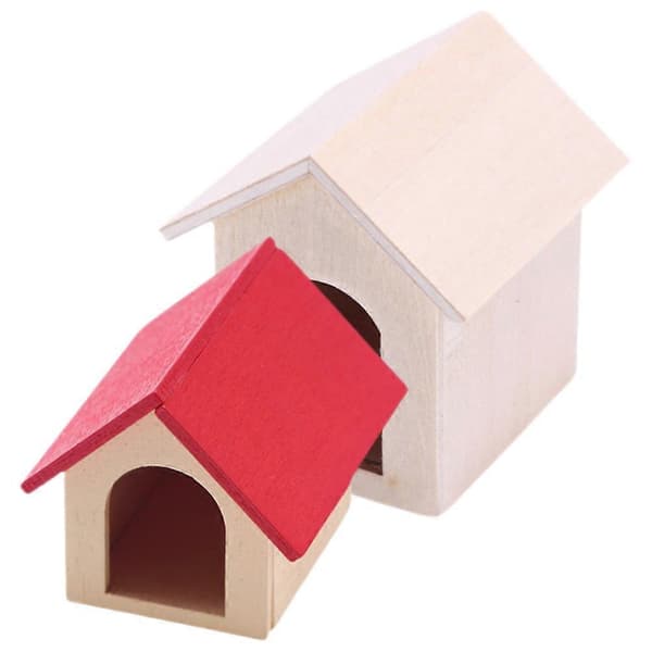 Mini hundehuse i træ til dekoration 2 stk. legesæt til børn [DB]